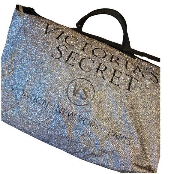 Victorias Secret Limited Edition Silver Glitter Weekender Tote Bag NWOT - Picture 4 of 15